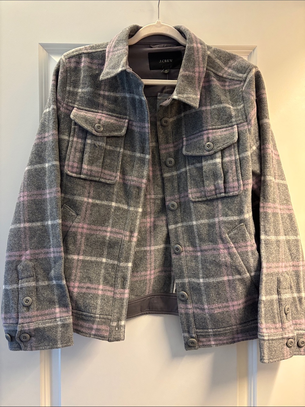 J. Crew Gray Plaid Jacket with Pink Accents